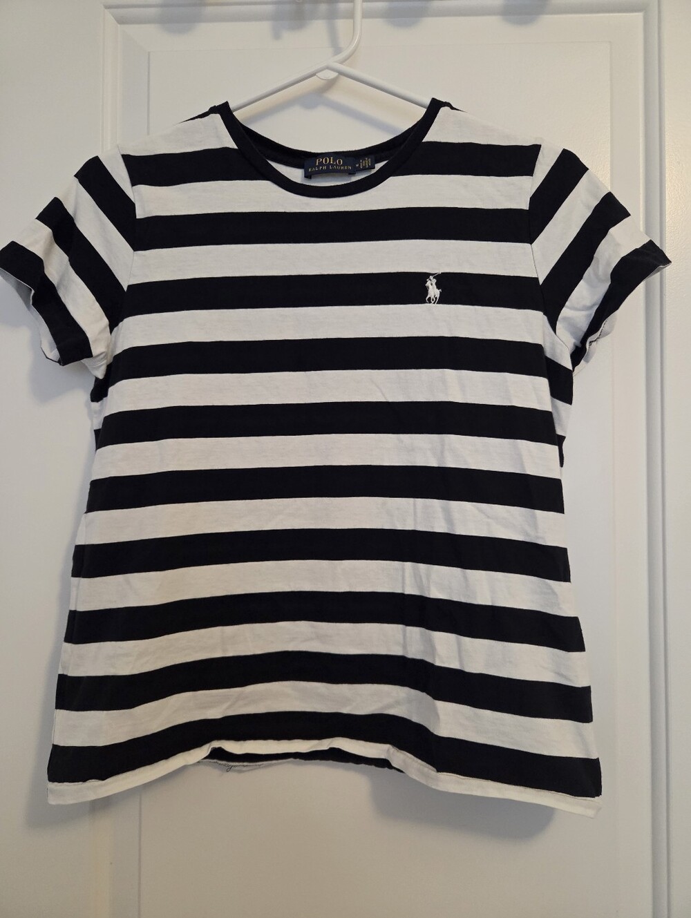 Womens Polo Ralph Lauren Black & White Striped Tee - Medium
